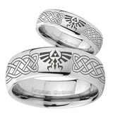 Bride and Groom Celtic Zelda Mirror Dome Tungsten Carbide Wedding Bands Ring Set