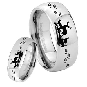 His and Hers Deer Hunting Mirror Dome Tungsten Mens Ring Personalized Set