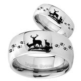 His and Hers Deer Hunting Mirror Dome Tungsten Mens Ring Personalized Set