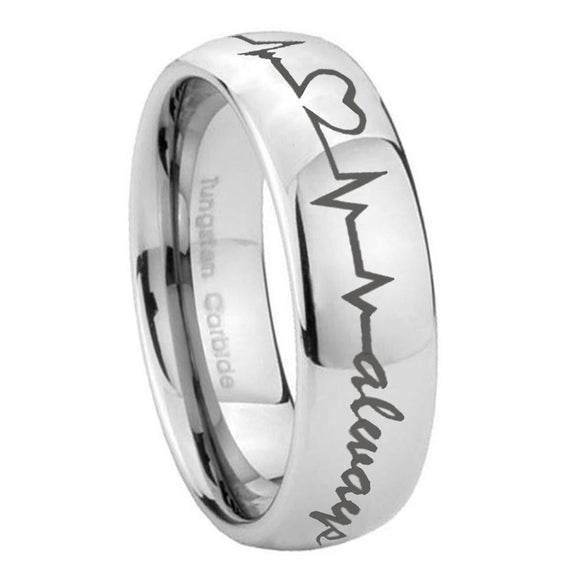 8mm Heart Beat forever Heart always Mirror Dome Tungsten Wedding Band Ring