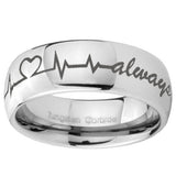 8mm Heart Beat forever Heart always Mirror Dome Tungsten Wedding Band Ring