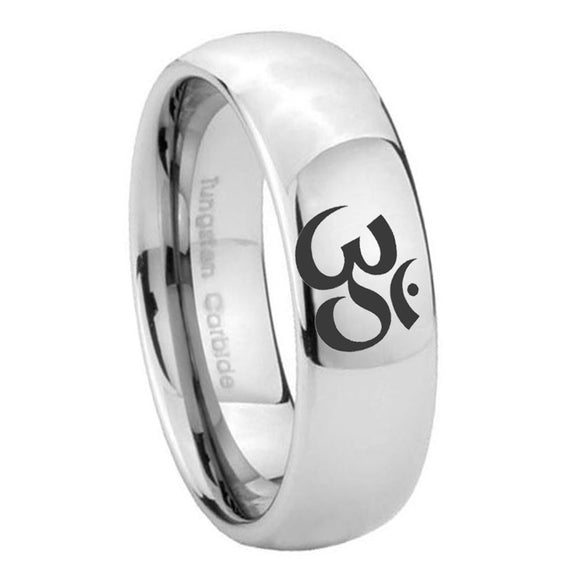 10mm Om Aum Yoga  Mirror Dome Tungsten Carbide Men's Band Ring