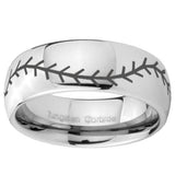 10mm Baseball Stitch Mirror Dome Tungsten Carbide Mens Bands Ring