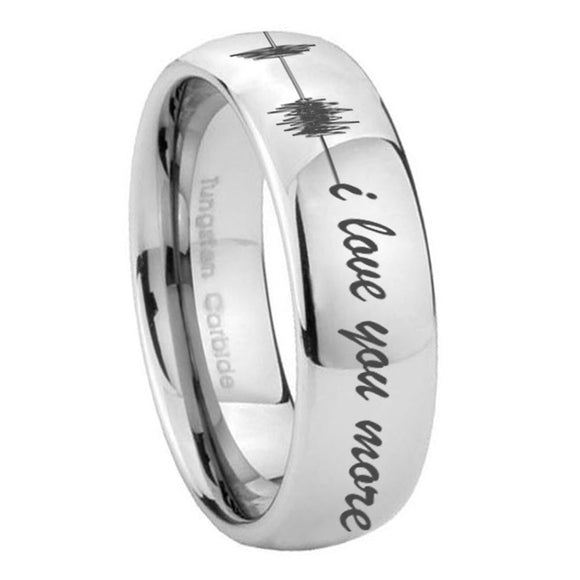 8mm Sound Wave, I love you more Mirror Dome Tungsten Custom Ring for Men