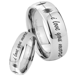 His and Hers Sound Wave, I love you more Mirror Dome Tungsten Men's Ring Set