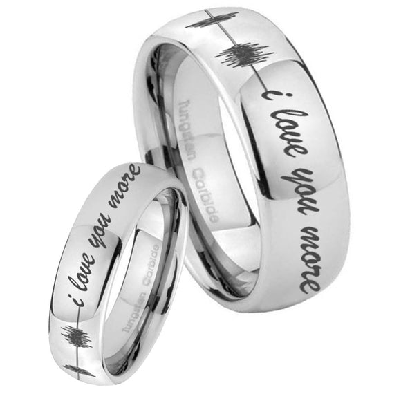 His and Hers Sound Wave, I love you more Mirror Dome Tungsten Men's Ring Set