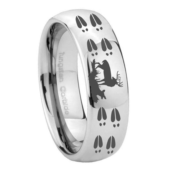 8mm Deer Hunting Tracks Mirror Dome Tungsten Carbide Men's Band Ring