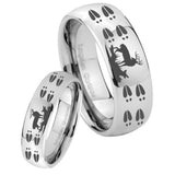 His and Hers Deer Hunting Tracks Mirror Dome Tungsten Men's Wedding Band Set