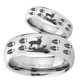 His and Hers Deer Hunting Tracks Mirror Dome Tungsten Men's Wedding Band Set