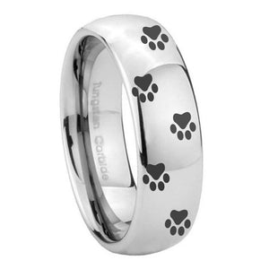 10mm Paw Print Mirror Dome Tungsten Carbide Mens Promise Ring