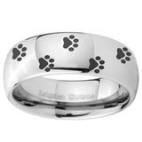 10mm Paw Print Mirror Dome Tungsten Carbide Mens Promise Ring