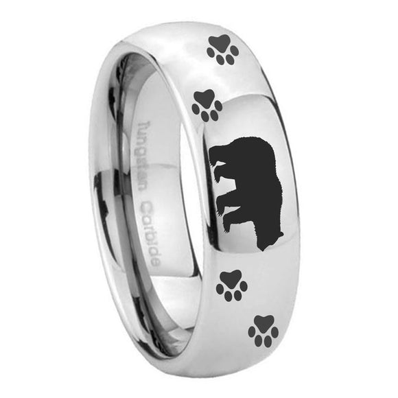 10mm Bear and Paw Mirror Dome Tungsten Carbide Mens Ring Engraved