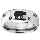 10mm Bear and Paw Mirror Dome Tungsten Carbide Mens Ring Engraved