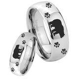 Bride and Groom Bear and Paw Mirror Dome Tungsten Carbide Personalized Ring Set