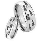 Bride and Groom Foot Print Mirror Dome Tungsten Carbide Promise Ring Set
