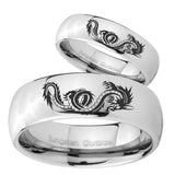 Bride and Groom Dragon Mirror Dome Tungsten Carbide Wedding Bands Ring Set