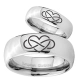 His and Hers Infinity Love Mirror Dome Tungsten Wedding Engagement Ring Set
