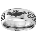 8mm Irish Claddagh Mirror Dome Tungsten Carbide Custom Ring for Men