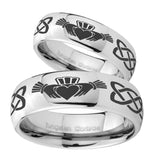 Bride and Groom Irish Claddagh Mirror Dome Tungsten Carbide Personalized Ring Set