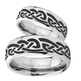 His and Hers Celtic Knot Infinity Love Mirror Dome Tungsten Mens Ring Personalized Set