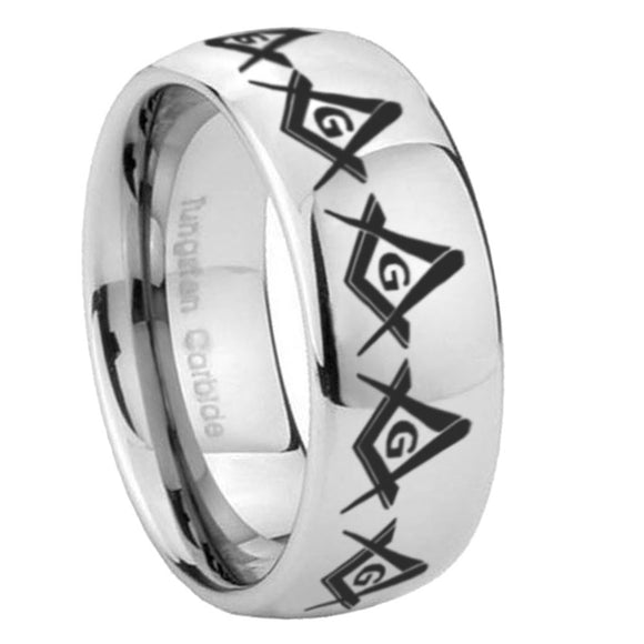 10mm Masonic Square and Compass Mirror Dome Tungsten Carbide Men's Promise Rings