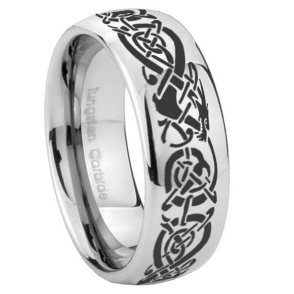 10mm Celtic Knot Dragon Mirror Dome Tungsten Carbide Wedding Bands Ring