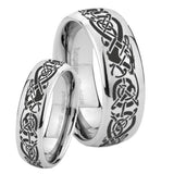 His Hers Celtic Knot Dragon Mirror Dome Tungsten Mens Engagement Band Set