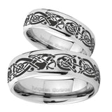 His Hers Celtic Knot Dragon Mirror Dome Tungsten Mens Engagement Band Set