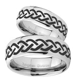 His and Hers Laser Celtic Knot Mirror Dome Tungsten Mens Ring Personalized Set