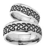 His and Hers Celtic Knot Love Mirror Dome Tungsten Mens Ring Personalized Set