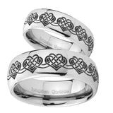 His and Hers Celtic Knot Heart Mirror Dome Tungsten Mens Ring Personalized Set