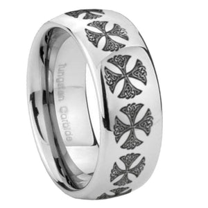 8mm Medieval Cross Mirror Dome Tungsten Carbide Engagement Ring