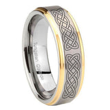 8mm Celtic Knot Step Edges Gold 2 Tone Tungsten Carbide Bands Ring