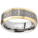 10mm Celtic Knot Step Edges Gold 2 Tone Tungsten Carbide Anniversary Ring