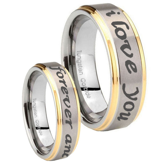 8mm I Love You Forever and ever Step Edges Gold 2 Tone Tungsten Engraved Ring