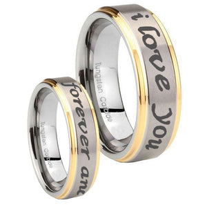 10mm I Love You Forever and ever Step Edges Gold 2 Tone Tungsten Engraved Ring