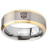 10mm Transformers Autobot Step Edges Gold 2 Tone Tungsten Men's Engagement Ring