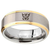 10mm Decepticon Transformers Step Edges Gold 2 Tone Tungsten Mens Bands Ring