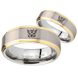 His Hers Decepticon Transformers Step Edges Gold 2 Tone Tungsten Men Ring Set