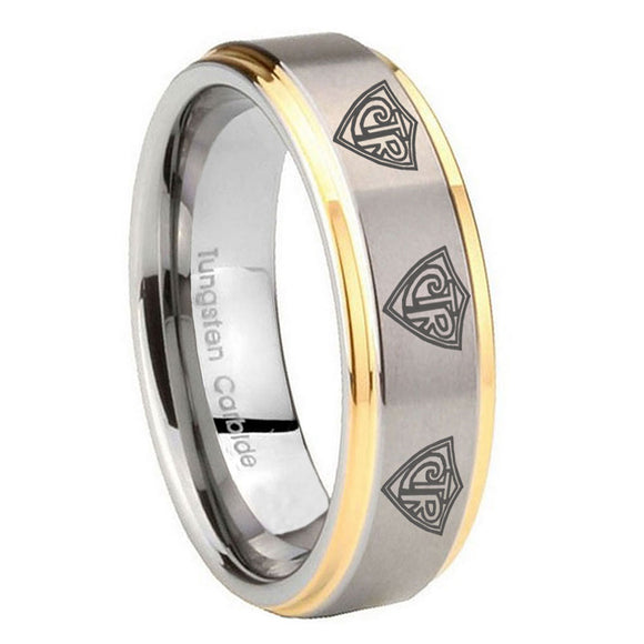 10mm Multiple CTR Step Edges Gold 2 Tone Tungsten Carbide Men's Band Ring