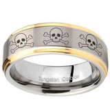 10mm Multiple Skull Step Edges Gold 2 Tone Tungsten Carbide Men's Wedding Ring