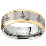 10mm Multiple Master Mason Step Edges Gold 2 Tone Tungsten Mens Bands Ring