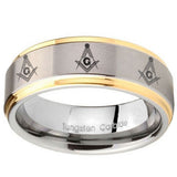 8mm Multiple Master Mason Step Edges Gold 2 Tone Tungsten Men's Bands Ring