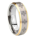 10mm Multiple Crosses Step Edges Gold 2 Tone Tungsten Mens Engagement Band