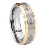 10mm Multiple Master Mason Masonic Step Edges Gold 2 Tone Tungsten Mens Ring