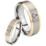 His and Hers Masonic Step Edges Gold 2 Tone Tungsten Custom Ring for Men Set