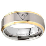 8mm Masonic 32 Triangle Freemason Step Edges Gold 2 Tone Tungsten Carbide Men's Ring