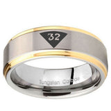 10mm Masonic 32 Triangle Design Freemason Step Edges Gold 2 Tone Tungsten Carbide Mens Ring