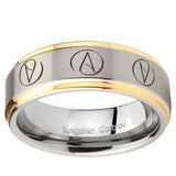 8mm Atheist Design Step Edges Gold 2 Tone Tungsten Engraved Ring