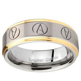 10mm Atheist Design Step Edges Gold 2 Tone Tungsten Promise Ring